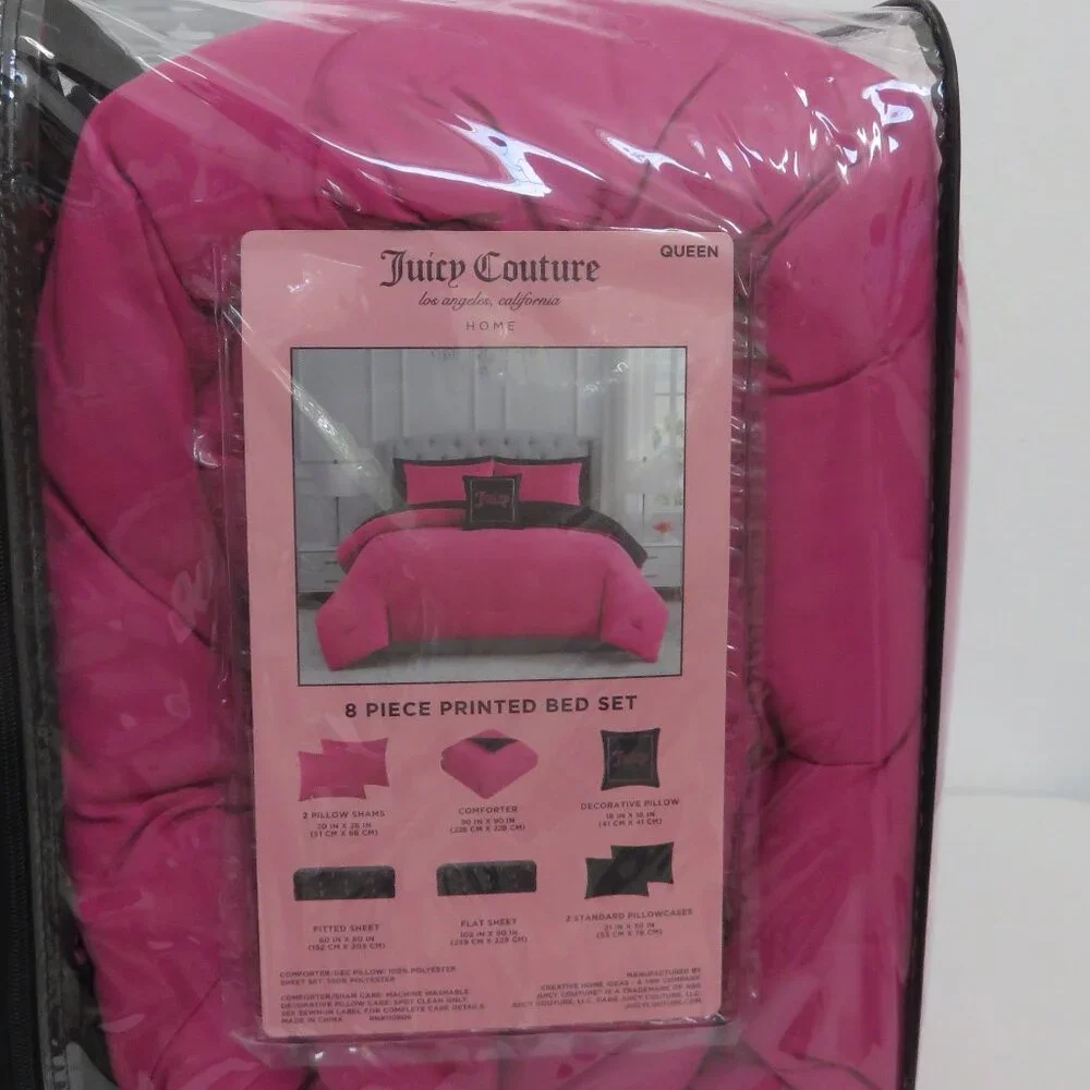 Juicy Couture Pink and Black 8-piece Print Bed Set